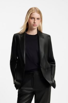 Relaxed-fit leather jacket with notch lapels, Black