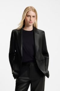 Relaxed-fit leather jacket with notch lapels, Black