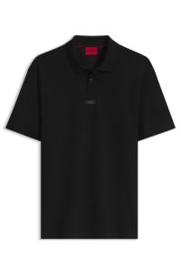 Cotton polo shirt with metal logo plaque, Black