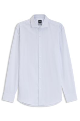 Slim-fit shirt in structured cotton twill, White Stripes