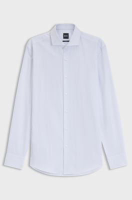Slim-fit shirt in structured cotton twill, White Stripes