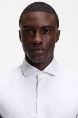 Slim-fit shirt in structured cotton twill, White Stripes