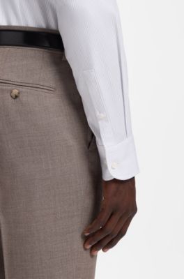 Slim-fit shirt in structured cotton twill, White Stripes