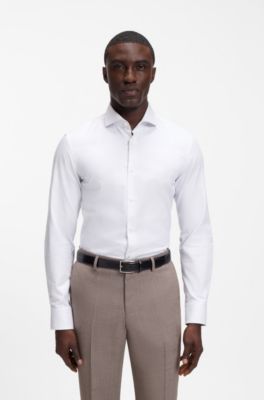 Slim-fit shirt in structured cotton twill, White Stripes