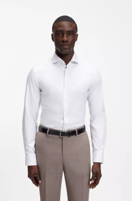 Slim-fit shirt in structured cotton twill
