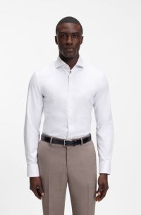 Slim-fit shirt in structured cotton twill, White Stripes