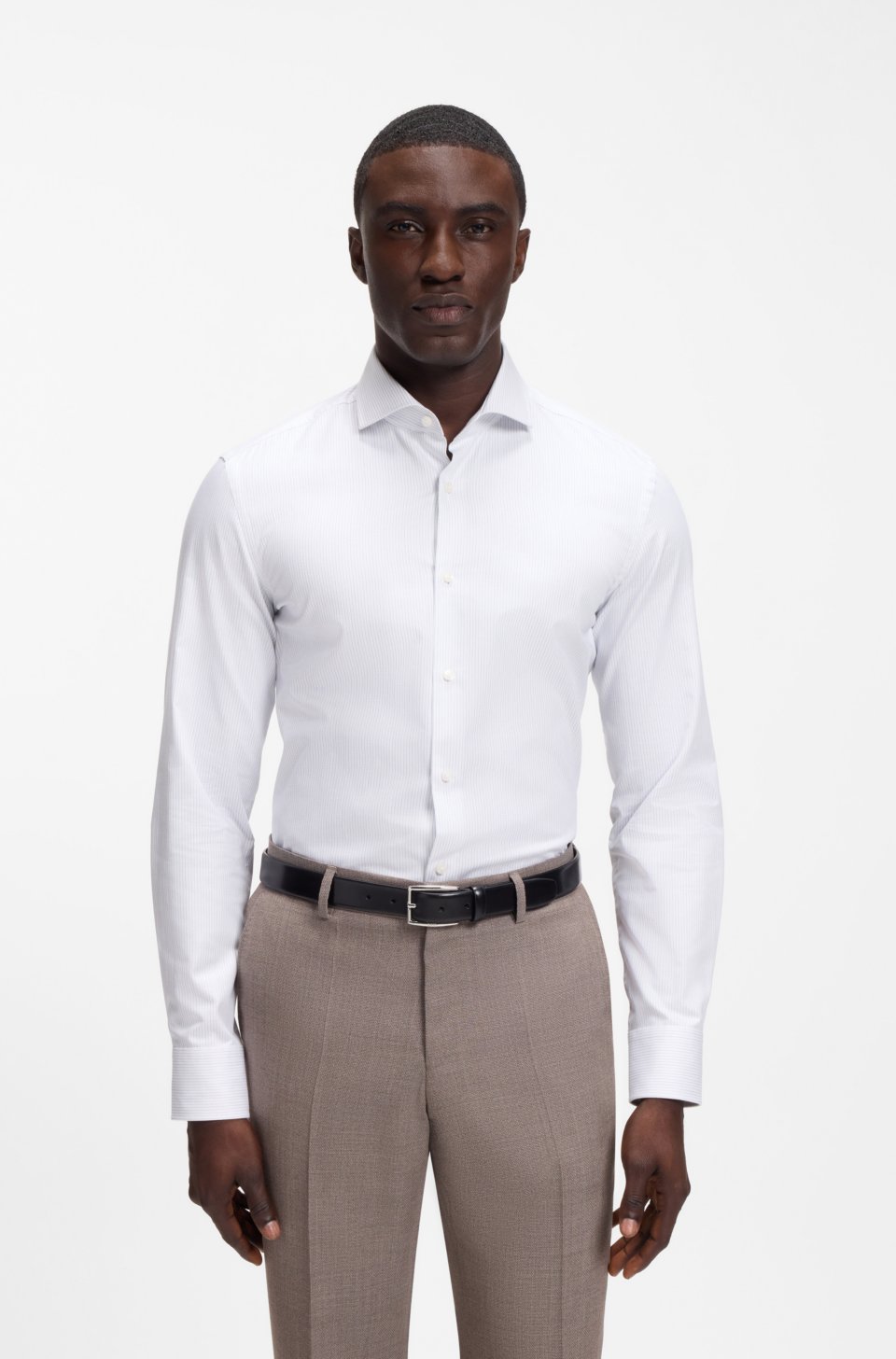 Slim-fit shirt in structured cotton twill