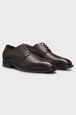 Italian-made Derby shoes in grained leather, Dark Brown