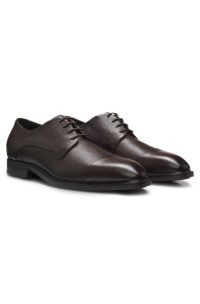 Italian-made Derby shoes in grained leather, Dark Brown