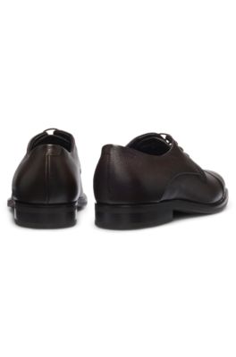 Italian-made Derby shoes in grained leather, Dark Brown