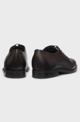 Italian-made Derby shoes in grained leather, Dark Brown