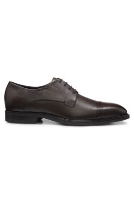Italian-made Derby shoes in grained leather, Dark Brown