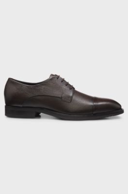 Italian-made Derby shoes in grained leather, Dark Brown