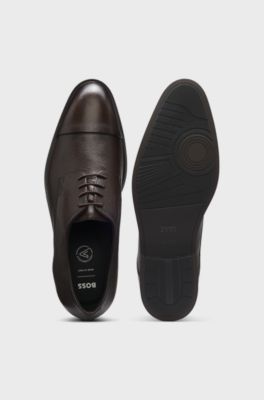 Italian-made Derby shoes in grained leather, Dark Brown