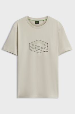 Stretch-cotton T-shirt with graphic print, Light Beige