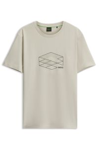 Stretch-cotton T-shirt with graphic print, Light Beige