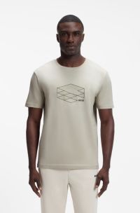 T-Shirt aus Stretch-Baumwolle mit grafischem Print, Hellbeige