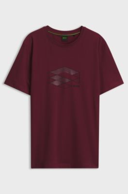 Stretch-cotton T-shirt with graphic print, Dark Red