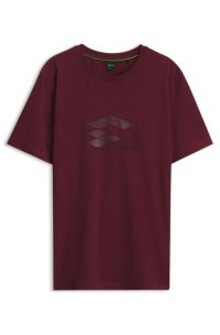 Stretch-cotton T-shirt with graphic print, Dark Red