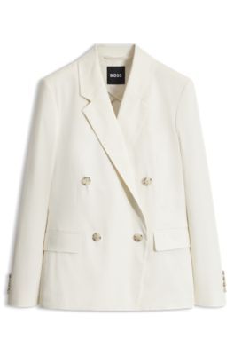 Regular-fit stretch-cotton blazer, Natural