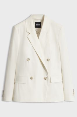 Regular-fit stretch-cotton blazer, Natural