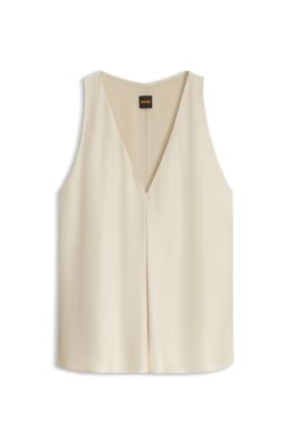 Sleeveless satin top, Light Beige