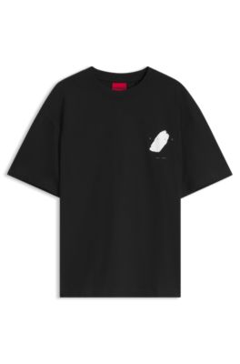 Oversized-fit T-shirt in cotton with rear artwork, Black
