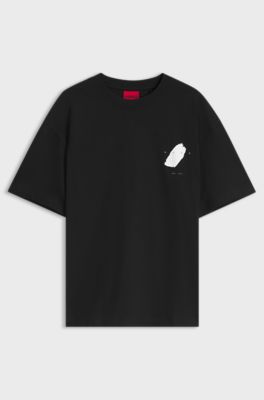 Oversized-fit T-shirt in cotton with rear artwork, Black