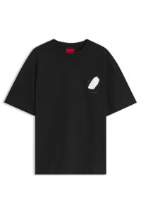 Oversized-fit T-shirt in cotton with rear artwork, Black