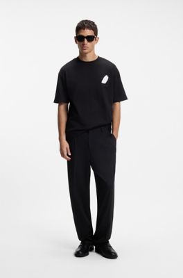 Oversized-fit T-shirt in cotton with rear artwork, Black