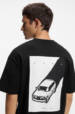 Oversized-fit T-shirt in cotton with rear artwork, Black