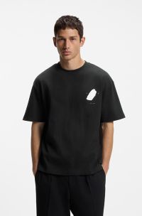 Oversized-fit T-shirt in cotton with rear artwork, Black