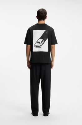 Oversized-fit T-shirt in cotton with rear artwork, Black