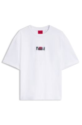 Oversized-fit T-shirt van katoen met artwork op de achterkant, Wit