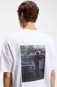 Oversized-fit T-shirt in cotton with rear artwork, White