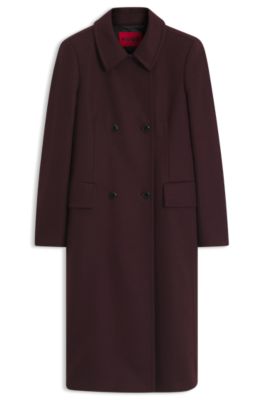 Double-breasted regular-fit coat in a wool blend, Dark Brown