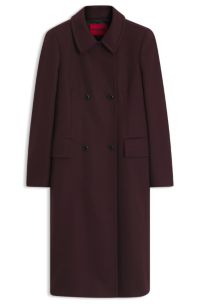 Double-breasted regular-fit coat in a wool blend, Dark Brown
