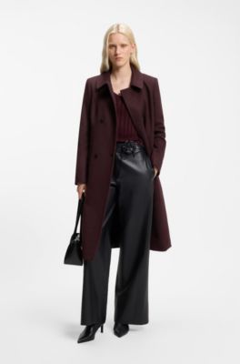 Double-breasted regular-fit coat in a wool blend, Dark Brown