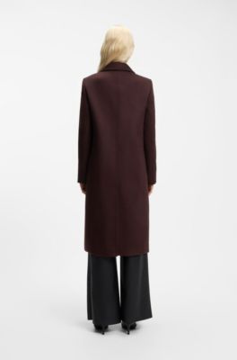 Double-breasted regular-fit coat in a wool blend, Dark Brown