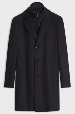 BOSS ONE Slim-Fit Mantel aus Wolle und Kaschmir, Dunkelblau