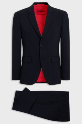 Two-piece slim-fit suit in micro-patterned wool, Dark Blue
