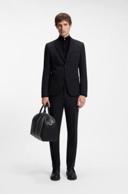 Abito due pezzi slim fit in lana con micromotivo, Blu scuro