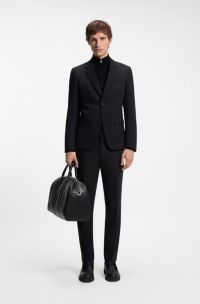Two-piece slim-fit suit in micro-patterned wool, Dark Blue