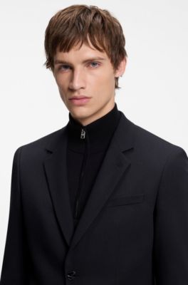 Two-piece slim-fit suit in micro-patterned wool, Dark Blue