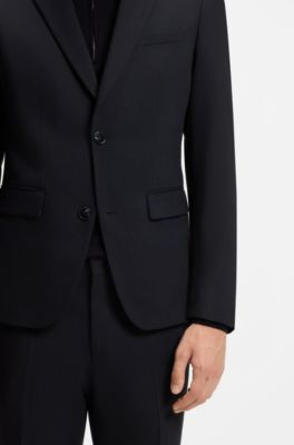 Two-piece slim-fit suit in micro-patterned wool, Dark Blue