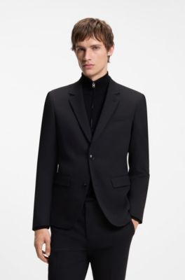 Two-piece slim-fit suit in micro-patterned wool, Dark Blue