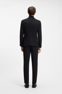 Two-piece slim-fit suit in micro-patterned wool, Dark Blue
