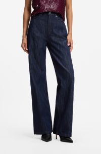 Jeans a gamba larga in denim di puro cotone, Blu scuro