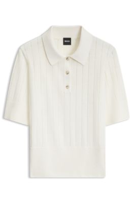 Linen-blend knit polo, Natural