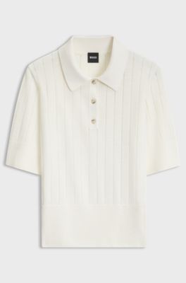 Linen-blend knit polo, Natural